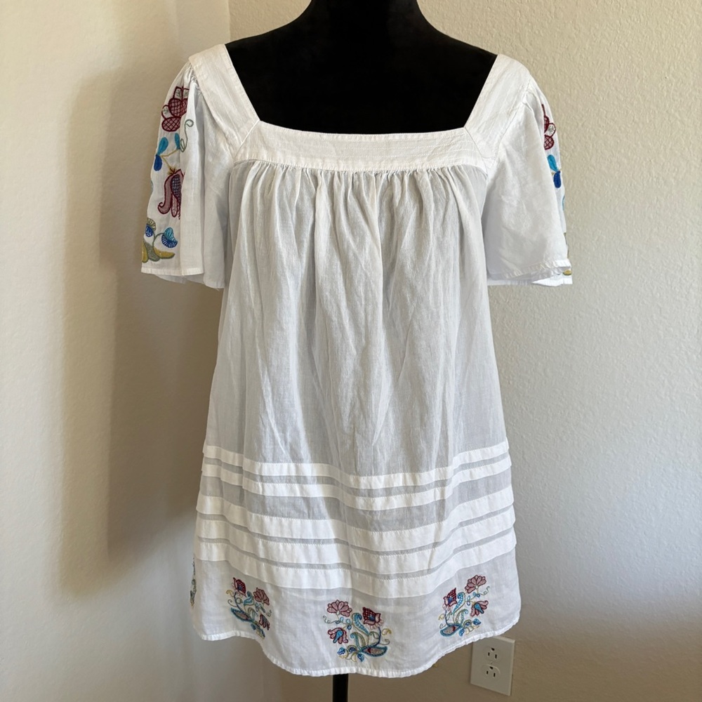 Anthropologie White Embroidered Top